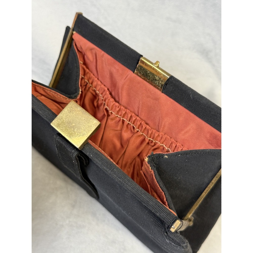 Vintage Ingber Clutch Bag Womens Black Evening Purse Gold Frame Made USA 50s 60s - Picture 7 of 11